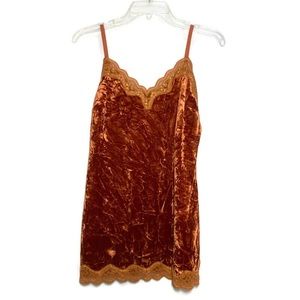 Tribal Velour Mini Slip Dress, Burnt Orange - Size Small